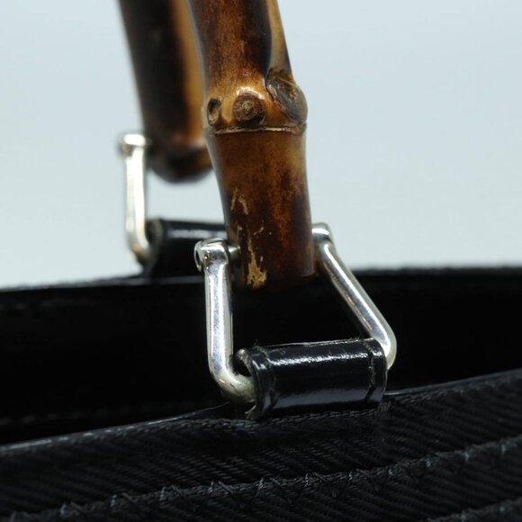GUCCI Bamboo Hand Bag Canvas 2way Black Gold - Picture 10 of 15